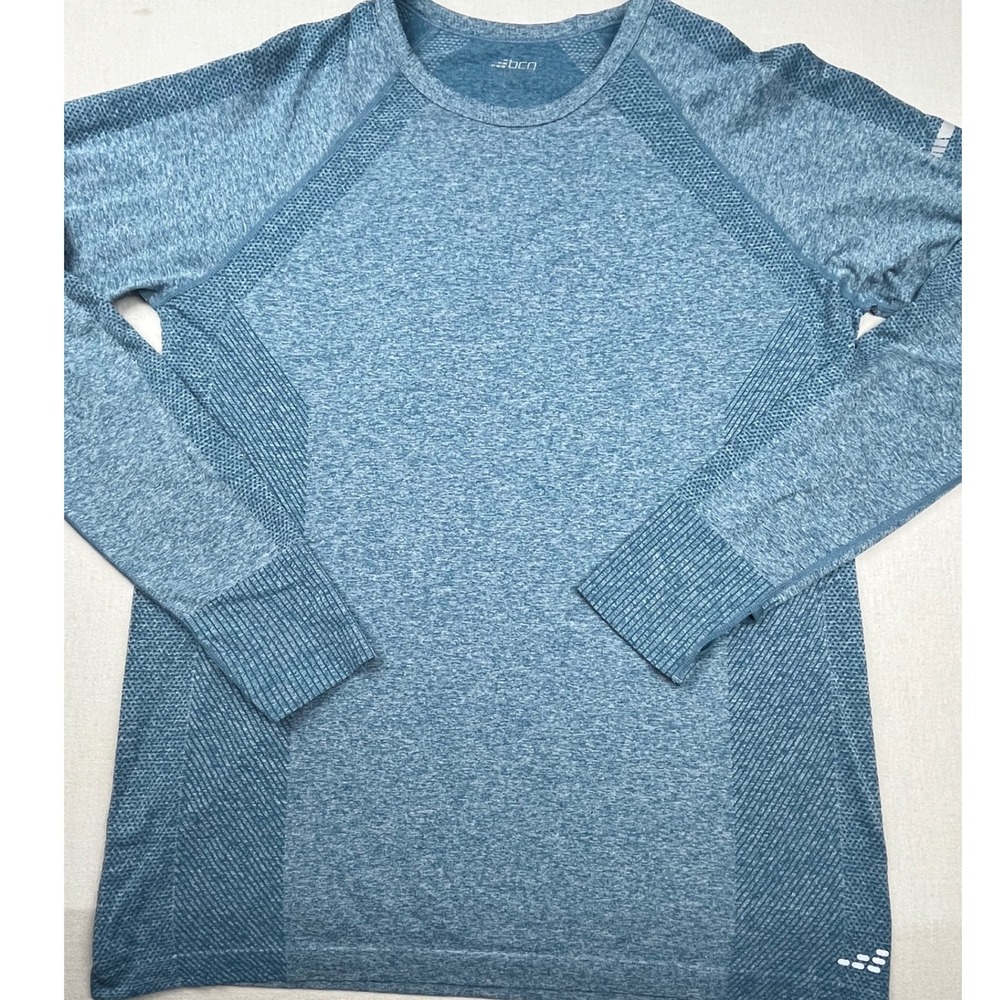BCG Womens XL Blue Heathered Long Sleeve Activewear Top Mesh Thumbholes Running